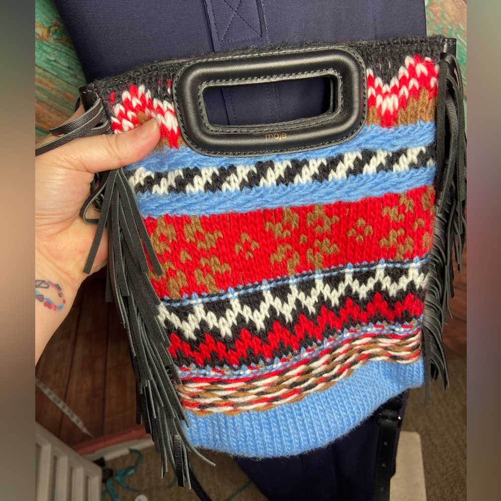 Rare Maje Knit Fringe Sweater Leather M Crossbody Bag - Picture 8 of 8